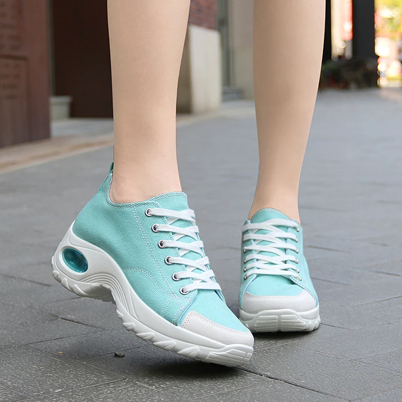 

Platform Sneakers Women 2021 New Canvas Shoes Woman High Heel Lace-up Air Cushion Fashion Casual Shake Shoes Women Plus Size