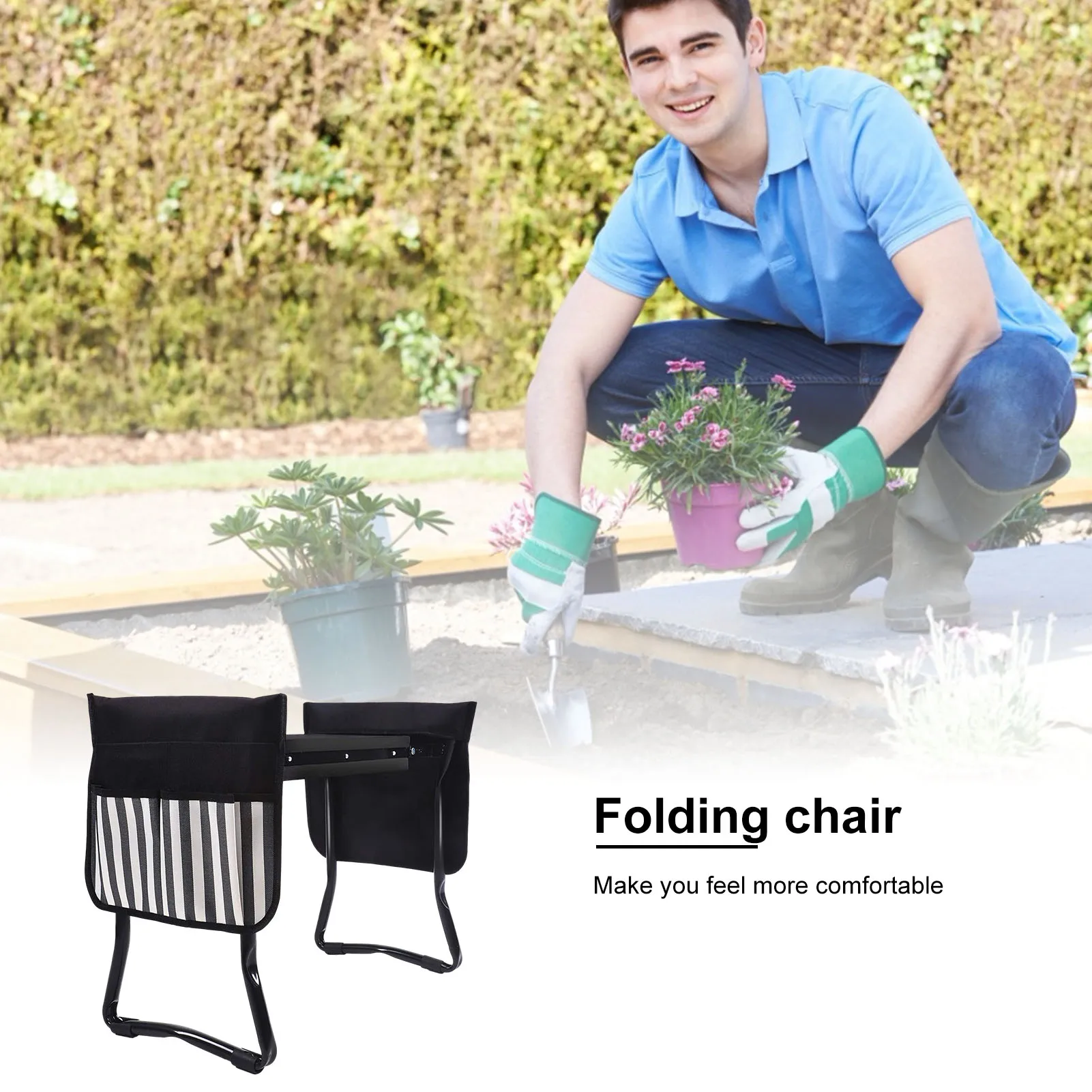 

Garden Folding Stainless Kneeler Multi-Functional Seat Removable with 2 Tool Bags EVA Kneeling Pad Gardening Gifts