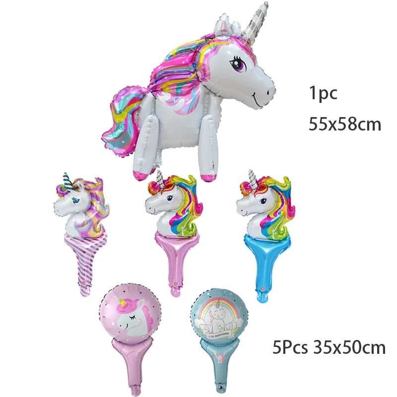 6pcs balloons Вечерние принадлежности с единорогом, Розовая Повязка на голову с единорогом, одноразовый набор столовых приборов для девочек, украшения для дня рождения, принадлежности с единорогом - Цвет: 6pcs balloons