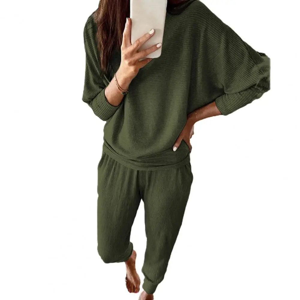 

Женский осенний комплект из блузки и брюк, однотонный комплект из двух предметов с длинным рукавом «летучая мышь»