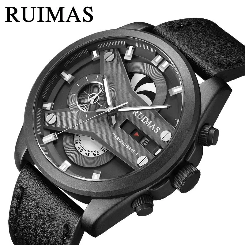 

Мужские водонепроницаемые кварцевые наручные часы RUIMAS с календарем и зеркалом Hardlex