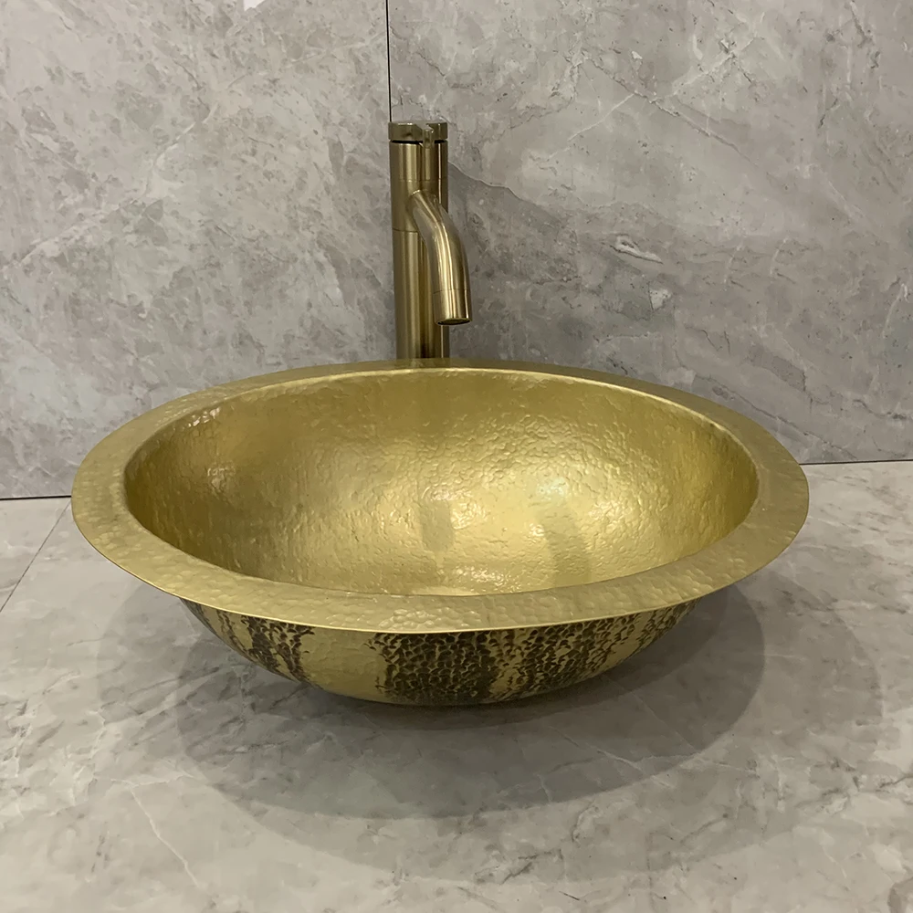 

Cangler sink brass bathroom sink oval vessel wash basin hand beehive hammered flat rim vanity basin under counter sinks