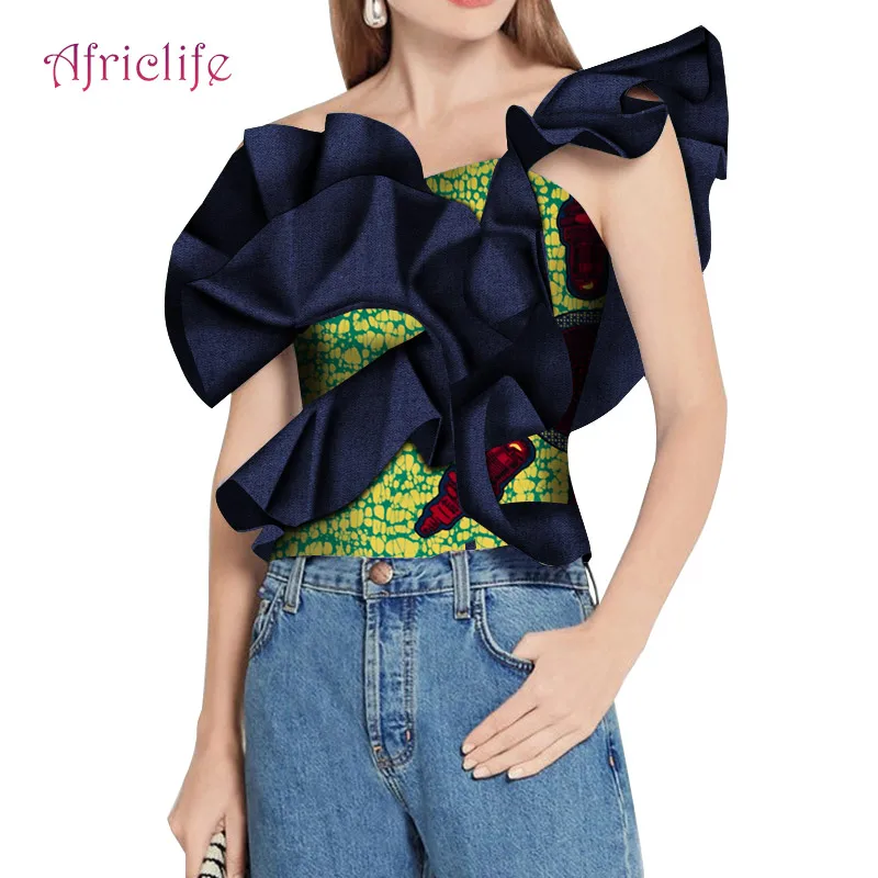 

Женская летняя рубашка из вощеного хлопка, с одним открытым плечом