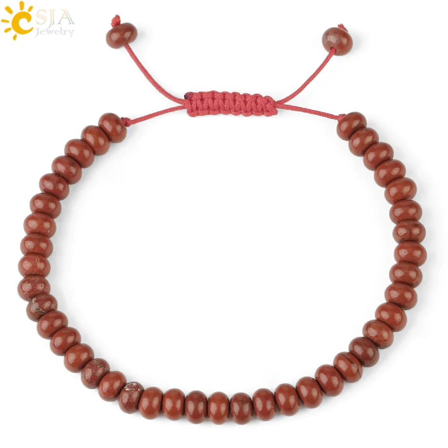 Red Jasper Csja плетеный браслет из натурального камня 6 мм бусины «счеты» лечебный Кристал, кварц Лава тесемка, нитка браслеты для женщин мужчин G209 - Окраска металла: Red Jasper