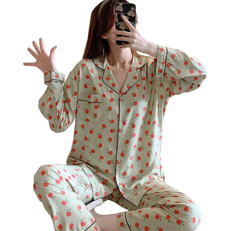 

Women's Summer Two-piece Home Suit for Spring and Autumn Thin Long-sleeved Viscose Cotton Pants Pajamas Sets Ladies Pyjamas Suit