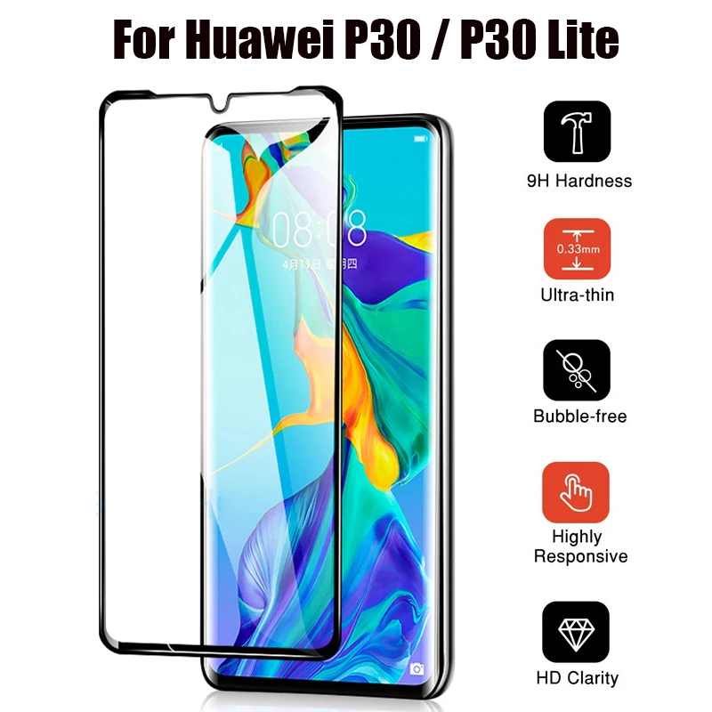 

2Pcs Tempered Glass for Huawei P30 lite p 30 Pro Full Cover Screen Protectors on Huawei p 30 light P30 Safety Protective glass