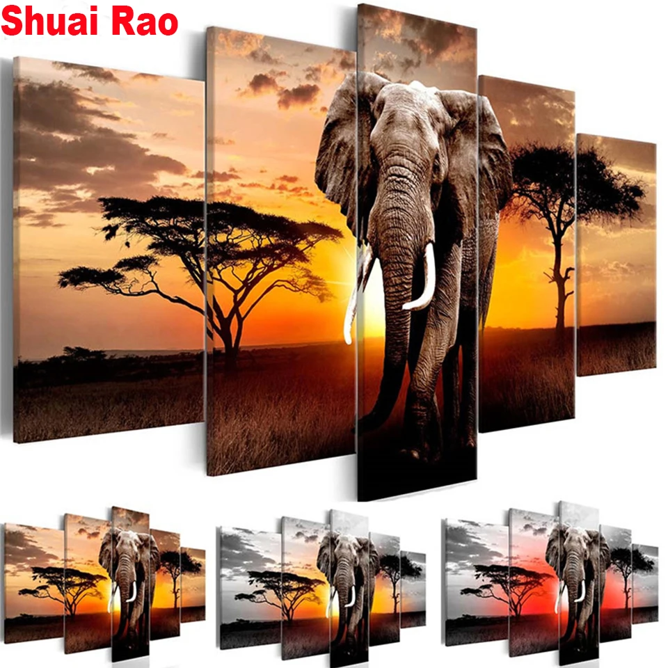 

5 Pieces Africa Wild Animal 5d diy diamond Painting elephant pictures scenery full square/round diamond embroidery home decor,