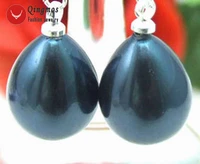 qingmos fashion black pearl earrings for women with 1215mm drop black sea shell pearl earring hook dangle earring jewelry