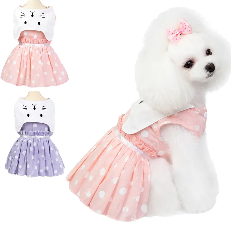 Милая одежда для домашних питомцев маленьких собак с принтом кошек летнее платье