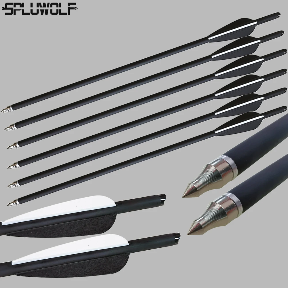 

13.5"16"17"18"20"22" Spine 400 Shooting Archery Bow and Arrow W 2 black 1 white Feather Carbon Arrows Crossbow Bolts for Hunting