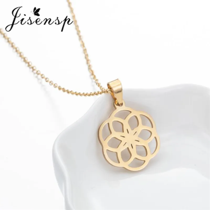 

Jisensp Hot Fashion Rose Flower Shape Stainless Steel Necklace Geometric Round Necklace Choker for Women Everyday Jewelry Gift