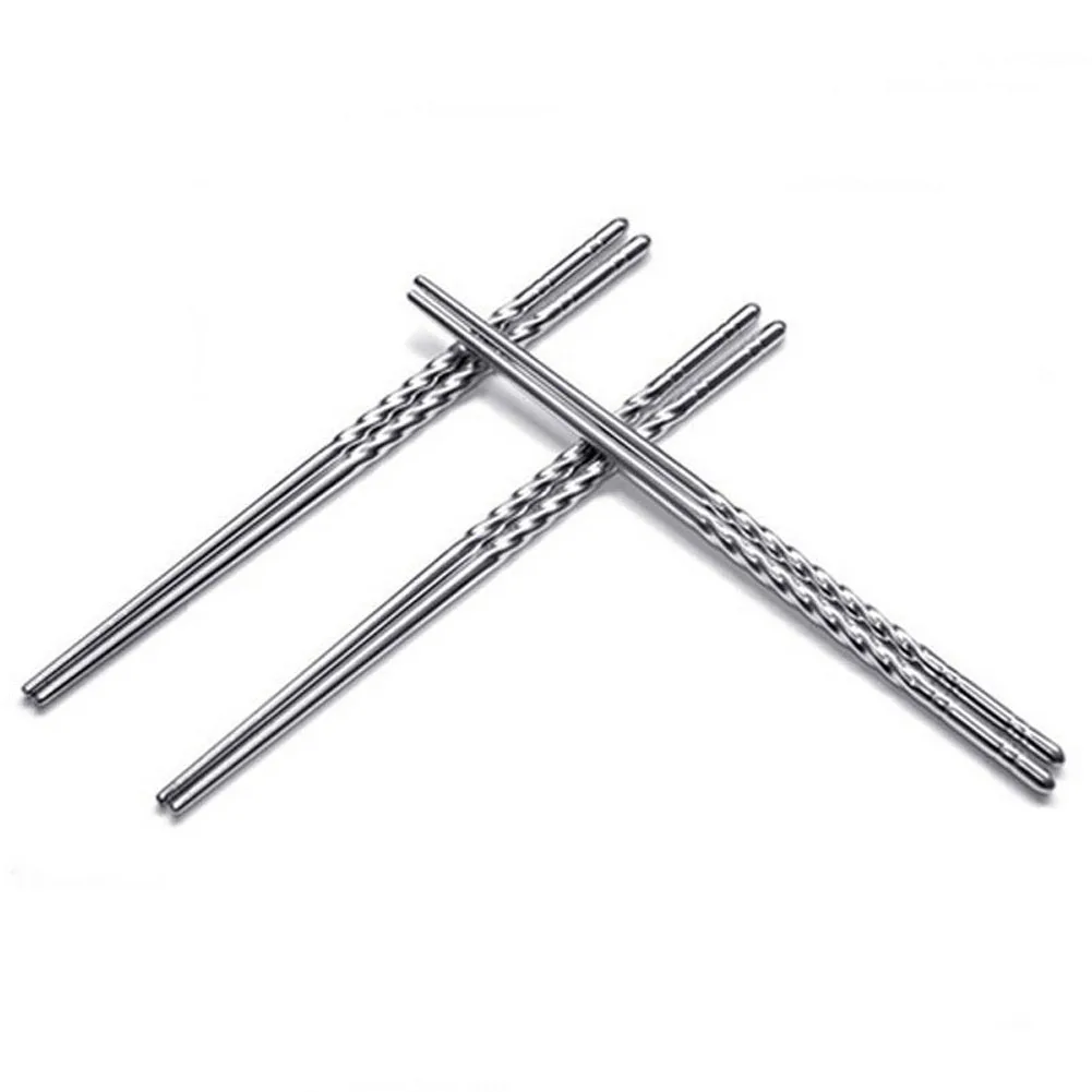 

1 Pair Stainless Steel Thread Chopsticks Anti-skip Thread Style Durable Metal Exquisite Non-slip Palillo Chino Metal Chopsticks