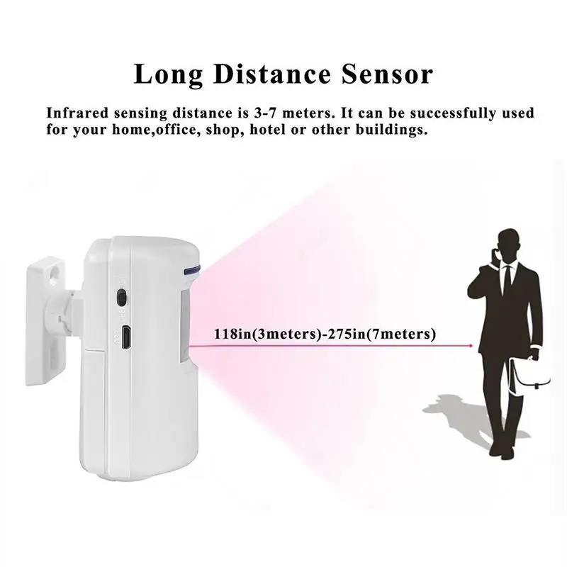 

Security Alarm Chime Wireless Door Bell 38 Tune Songs Welcome Home Hotel Entry Door Bell with Infrared Motion Sensor