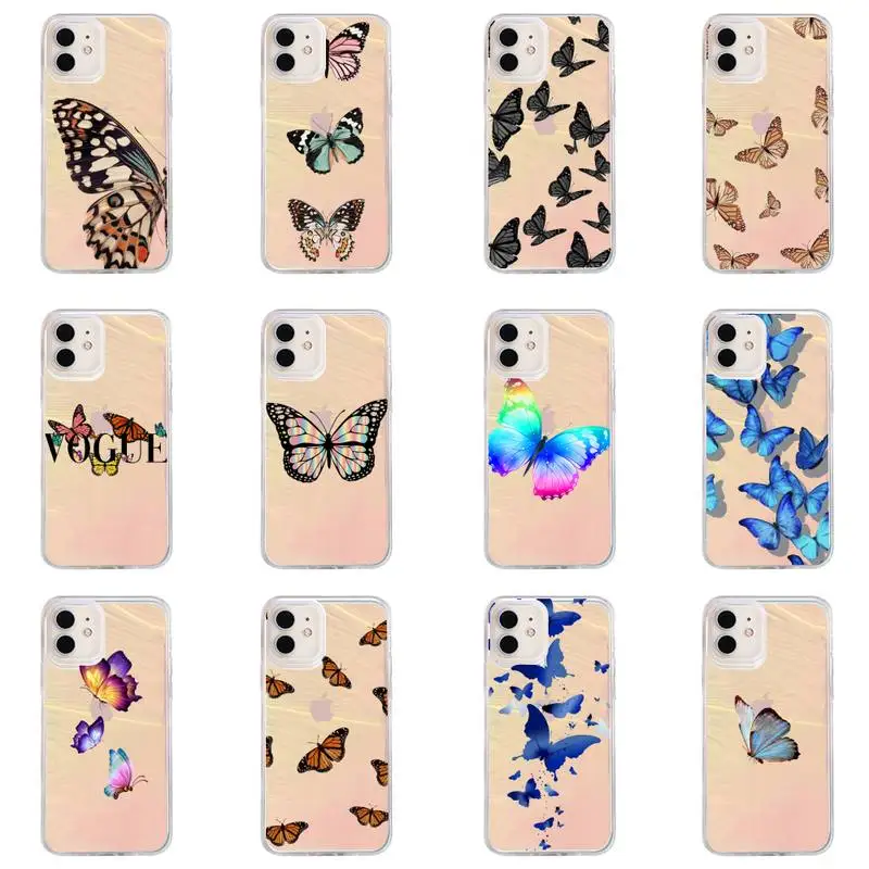 

Cute Butterfly Phone Case for iPhone xiaomi redmi 7 8 9 11 12 10 S X XS XR MINI Pro Max Plus laser Transparent