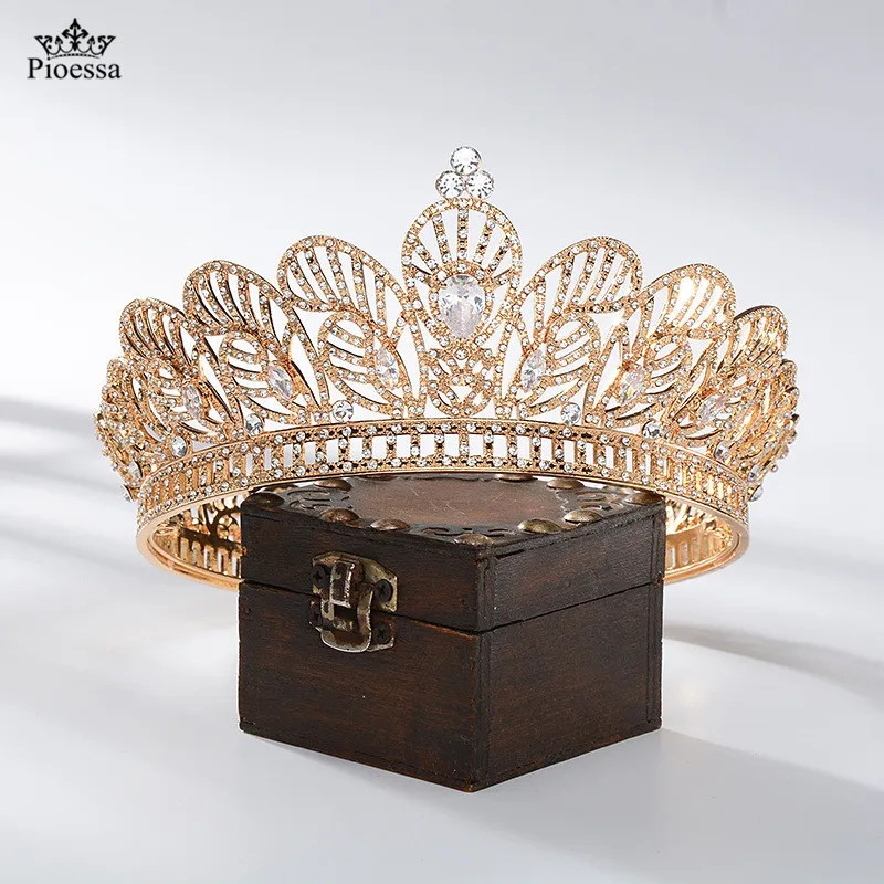 

Роскошные свадебные аксессуары для волос Pioessa, женские свадебные диадемы и короны из циркона, сценические награды, круглая корона, Мужская корона в стиле ретро