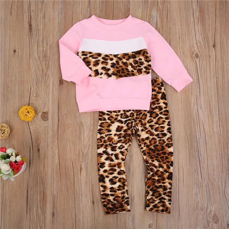 

Infant Baby Girl Clothes Casual Pullover Long Sleeve Tops T-shirt+Leopard Printed Pants Outfits Autumn and Winter Baby Boy Suits