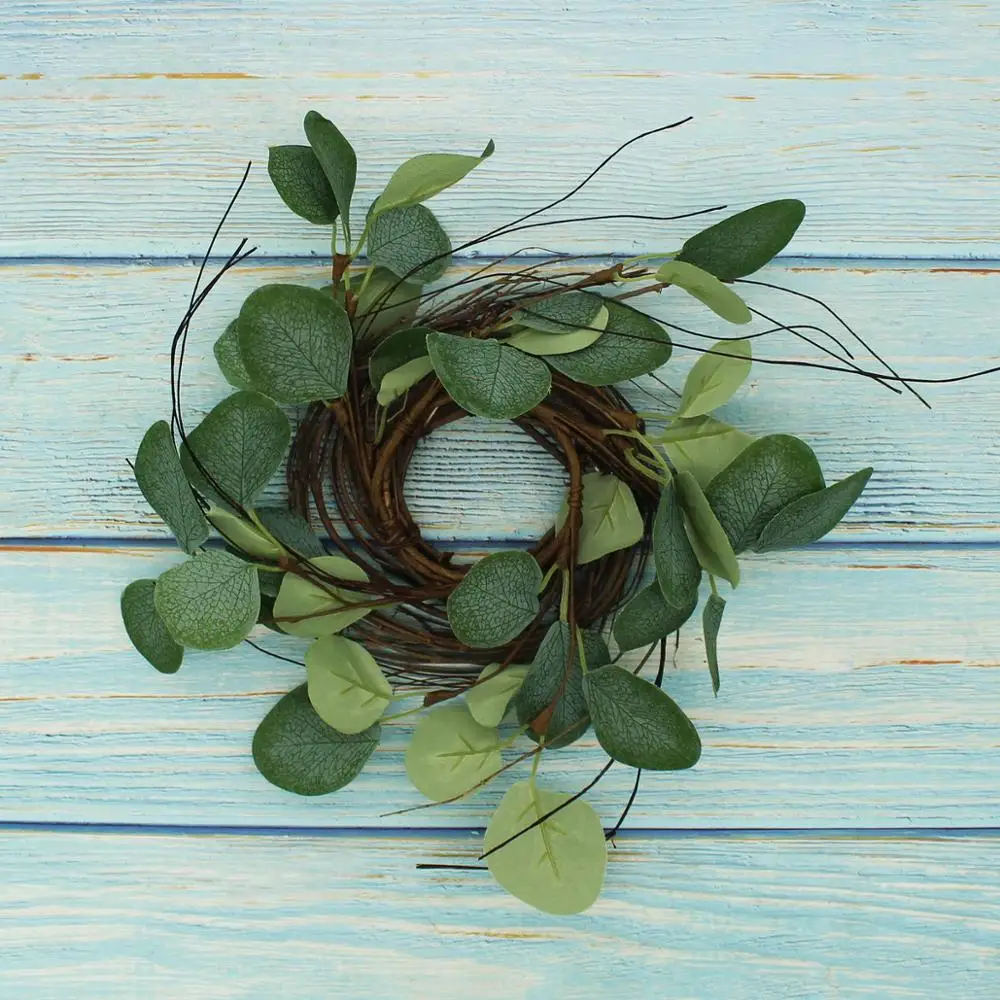 Деревенский венок из искусственных листьев эвкалипта Круглый круглый зеленый