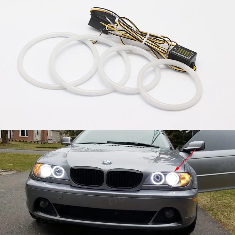 White & Amber Dual color Cotton LED Angel eyes kit halo ring DRL for BMW 3 series E46 sedan touring wagon coupe compact 1998-05