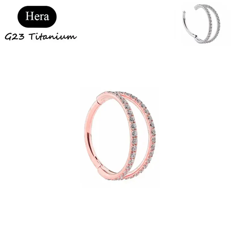 Hera ASTM F136 титановые двойные открытые Многослойные перегородки Clicker с CZ 16G откидные