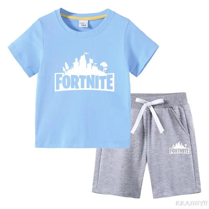 Детские костюмы Fortnites комплект одежды для девочек детский летний мультяшный