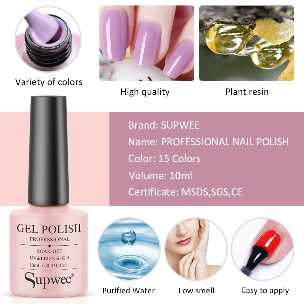 

Supwee 2PCS/Set 10ML Smoky Gray Series Nail Gel Polish Set Soak Off UV Gel Nail Semi Permanent Varnish For Nail Art Manicure