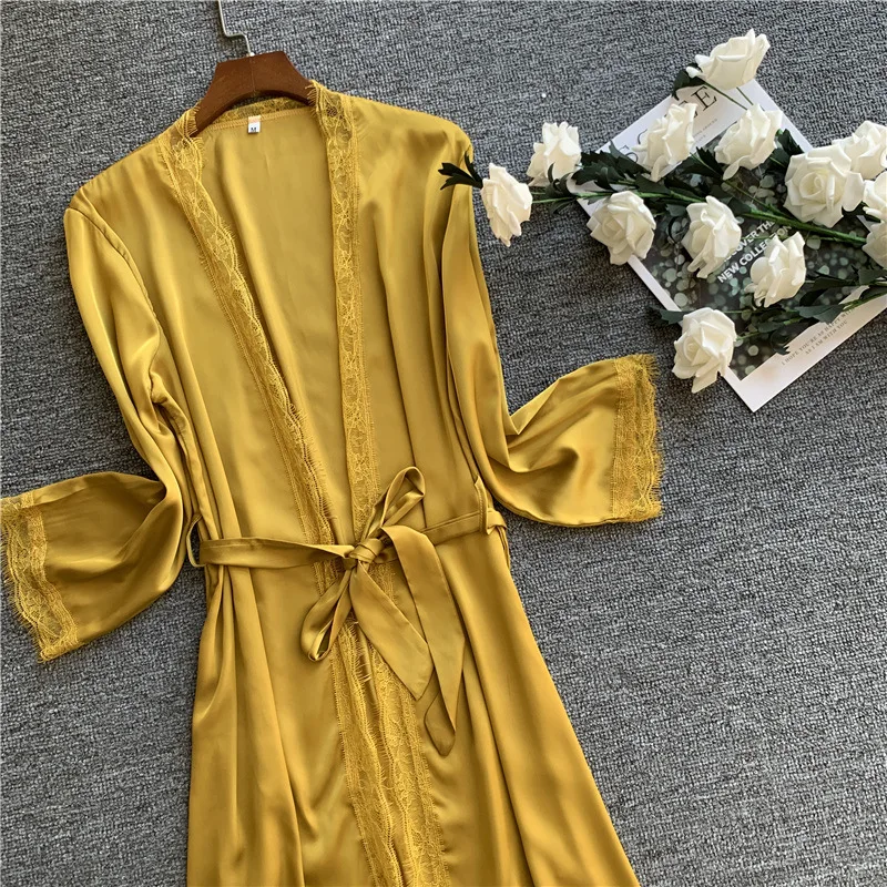 Женские халаты ночная рубашка женская сексуальная Шелковая пижама халат длинный