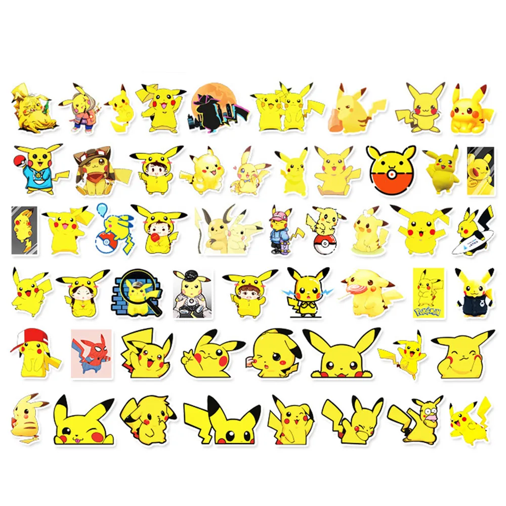 Стикеры водостойкие с героями мультфильмов Покемон Пикачу 10/54 шт. | Игрушки и