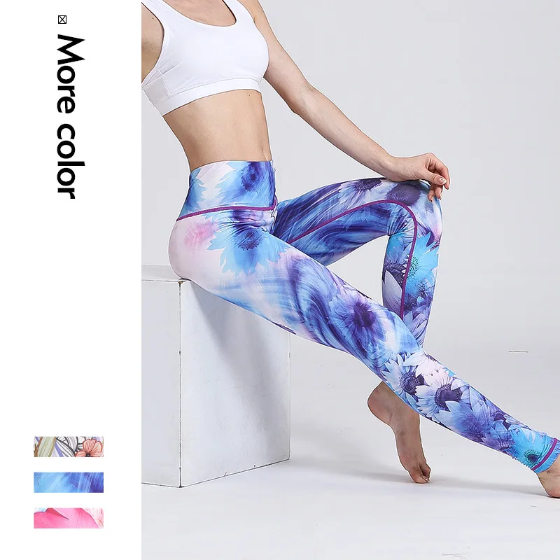 

New European and American tight yoga pants printing quick-drying stretch fitness pants outdoor sports running pants