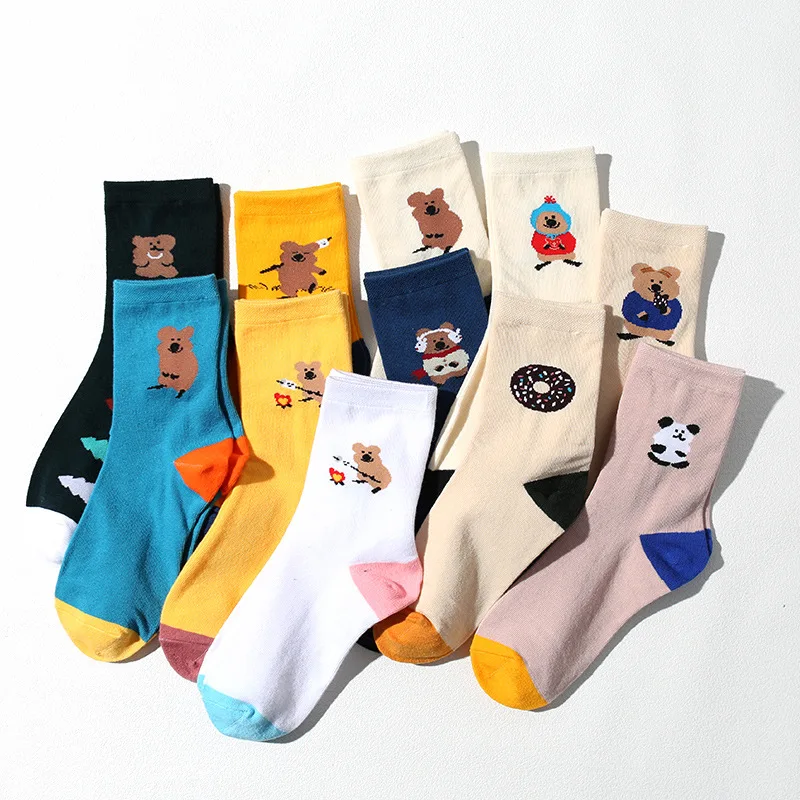 

Носки Koala женские с рисунком животных, милые хлопковые носки средней длины, удобные для осени и зимы