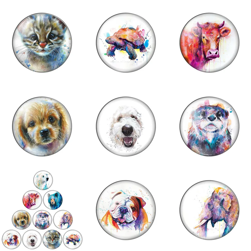 

Watercolor Sea Turtle Dog Animals 10pcs 12mm/14mm/16mm/18mm/20mm/25mm Round Photo Glass Cabochon Demo Flat Back Making Findings