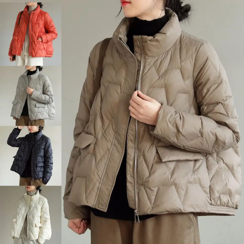 Ultra Light Down Jacket Women Winter Stand Collar Feather Puffer Coat 90% White Duck Down Parkas Solid Color Outerwear