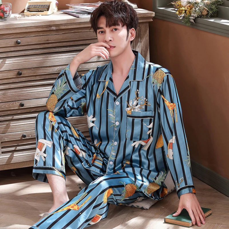 

Пижамный комплект мужской шелковый, пикантная Мягкая атласная ночная рубашка, домашняя одежда для отдыха