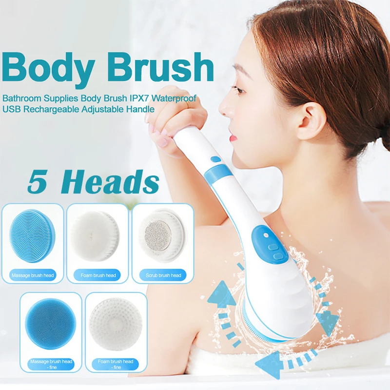 

5in1 Electric Body Scrub Brushes Bath Massager Cleansing Machine Back Exfoliating Body Treatment Shower Accessories Skincare