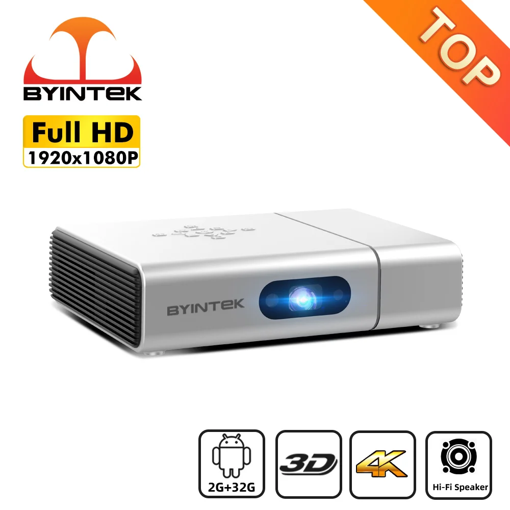 

Цифровой проектор BYINTEK U50, Full HD 1080P, Android, Wi-Fi, Smart 2K, 3D, 4K, ТВ, портативный лазерный домашний мини-проектор DLP для Мобильный телефон