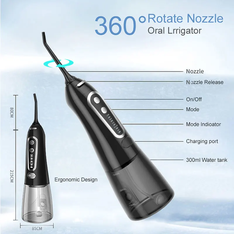 Oral Irrigator 5 Modes USB Rechargeable Portable Dental Water Flosser Jet 300ml Water Tank Teeth Cleaner 6 Jet Nozzle enlarge