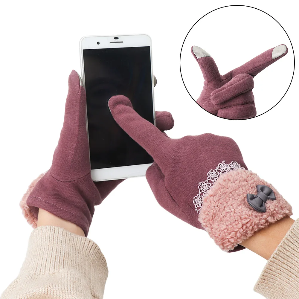 Модные женские перчатки с сенсорным экраном зимние теплые митенки для пальцев