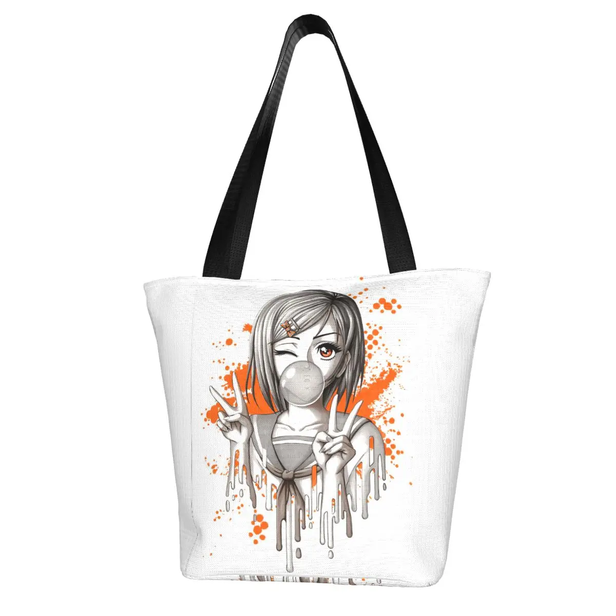 Bubblegum Manga Girl Shopping Bag Aesthetic Cloth Outdoor Handbag Female Fashion Bags
