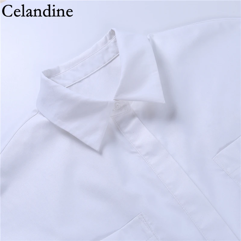 

Celandine White Black Turn-down Collar Long Sleeve Blouse Women Korean Oversized Shirt Fashion Loose Elegant Tops Autumn 2020