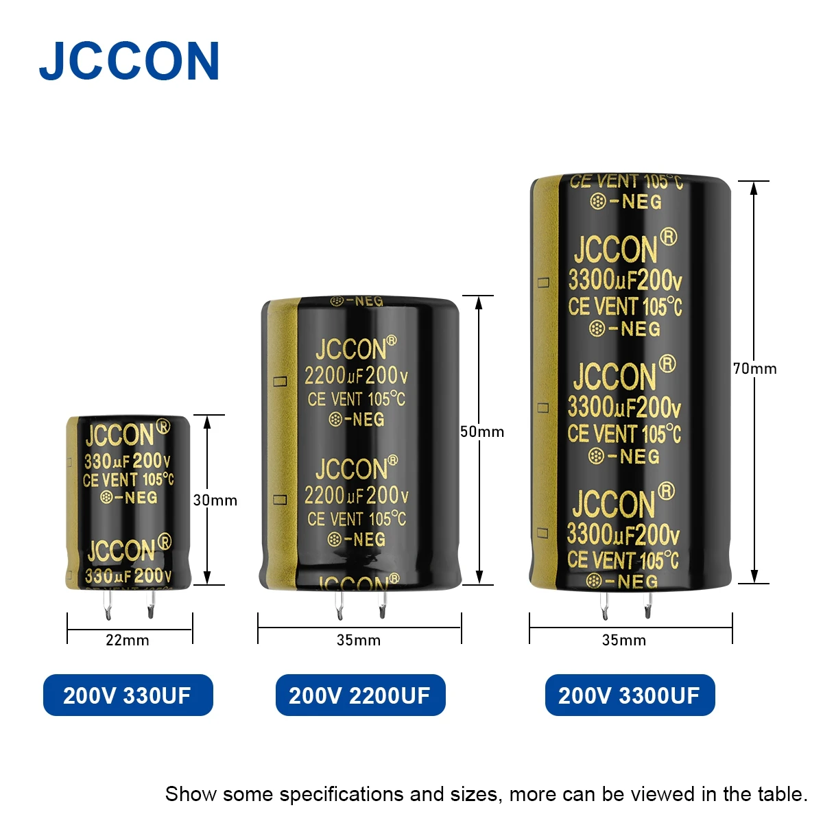 2Pcs JCCON Audio Electrolytic Capacitor 200V 220UF 330UF 470UF 680UF 1000UF 1500UF 2200UF 3300UF For Hifi Amplifier Low ESR