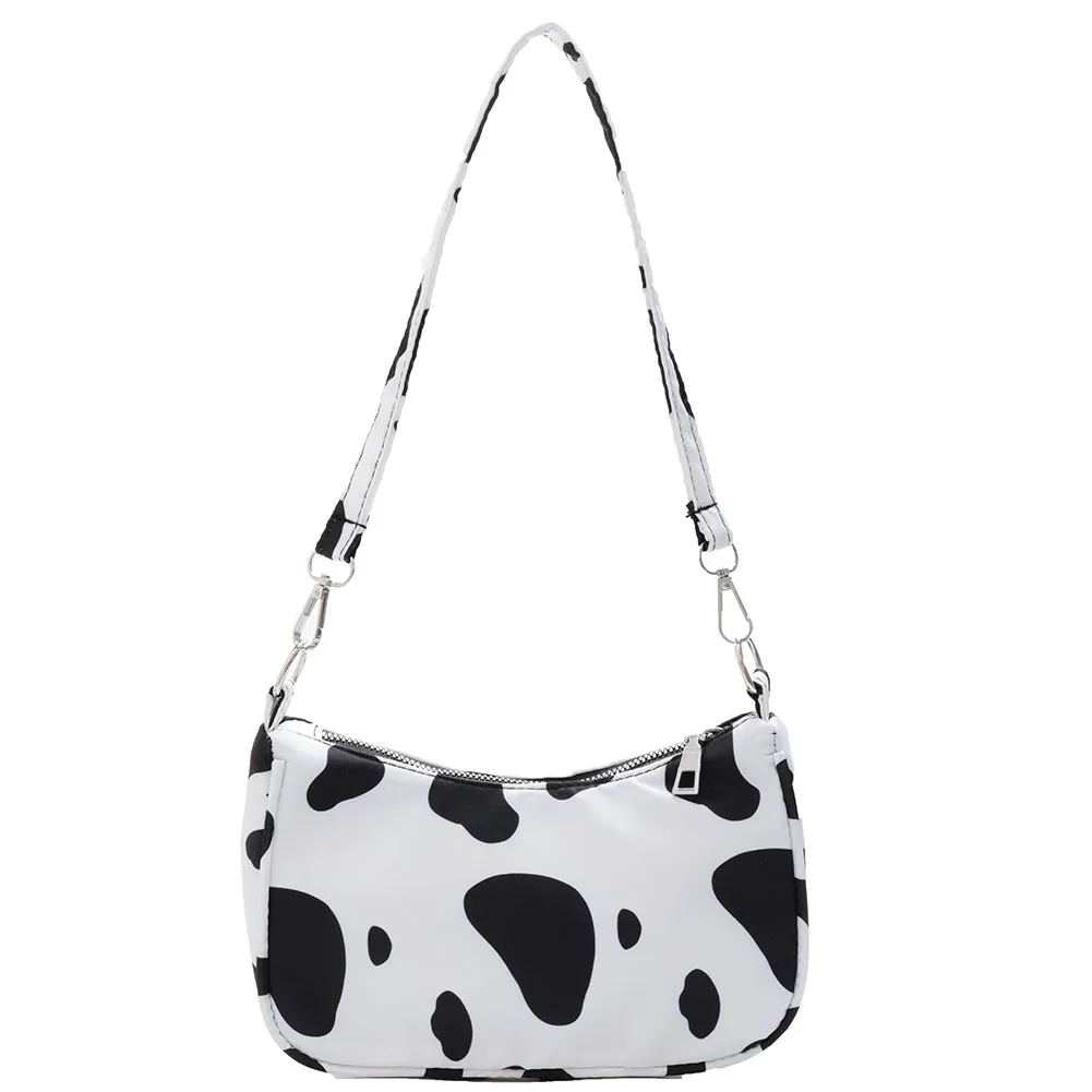 

Youth Ladies Simple Versatile Bag Designer Women Nylon Cow Printing Chian Zipper Small Underarm Tote Bag Purse