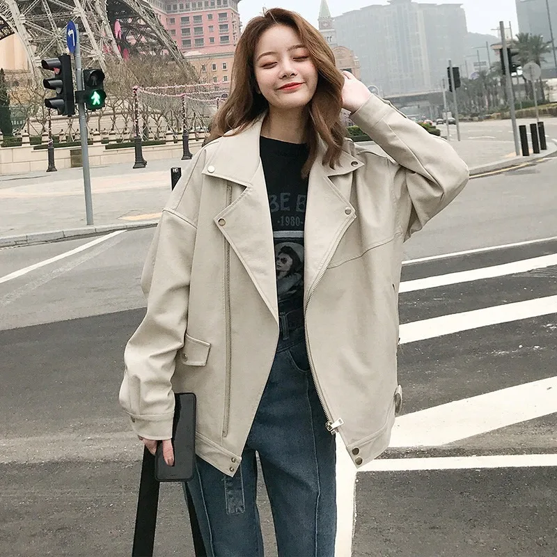 

BJYL Fashion Oversized Coat Women Faux Leather Jacket Spring Autumn Loose Biker Motorcycle Jackets Female Punk Streetwear