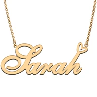 love heart sarah name necklace for women stainless steel gold silver nameplate pendant femme mother child girls gift