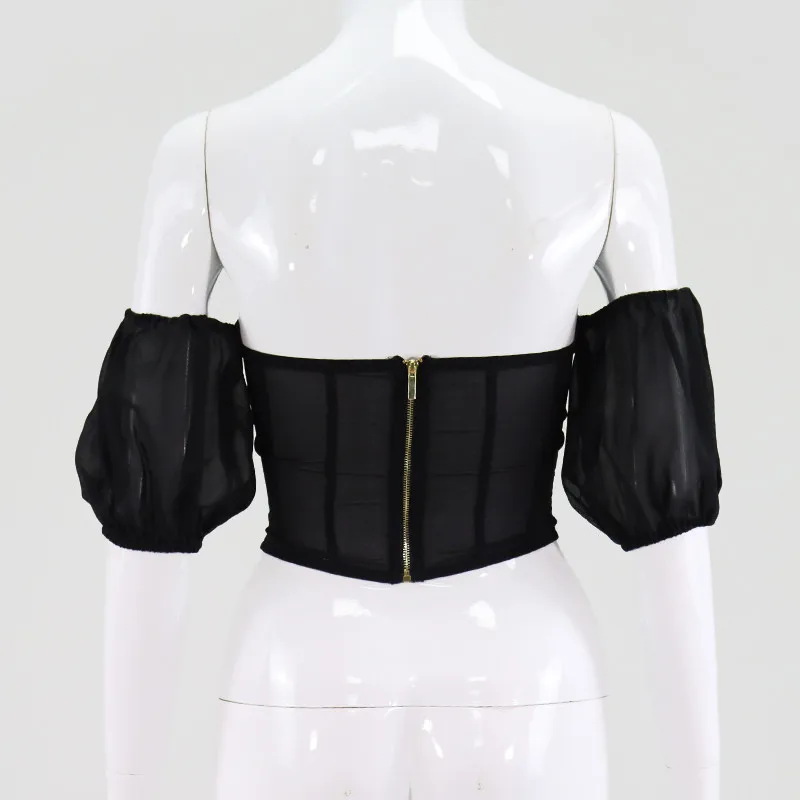 

Crop Top Woman 2021 Summer New Korean Style Sexy Off-Shoulder Strapless Bra Shirt High Waist Short Blouse Ladies Tops Streetwear