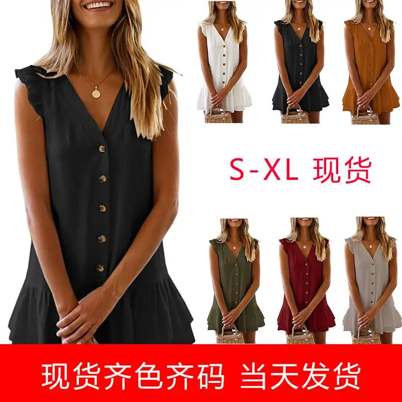 Новинка 2020! Модное женское платье с v образным вырезом и пуговицами гофрированная