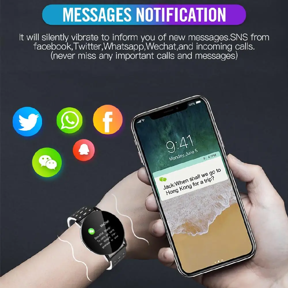 119Plus Bluetooth Смарт часы мужские кровяное давление Smartwatch женские спортивный трекер