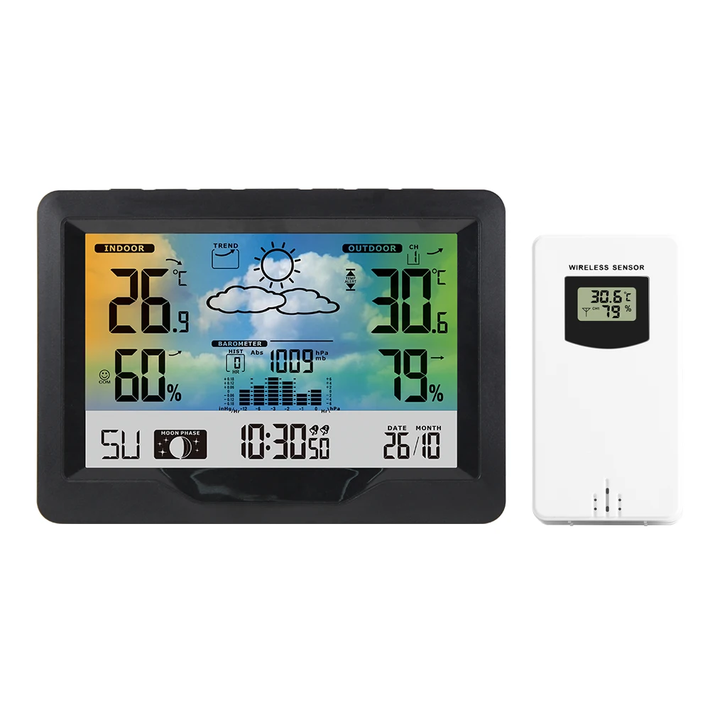 

FanJu FJ3383F Weather Station Digital Clock Thermometer Hygrometer Barometer Table Alarm Snooze Moon Phase with Outdoor sensor