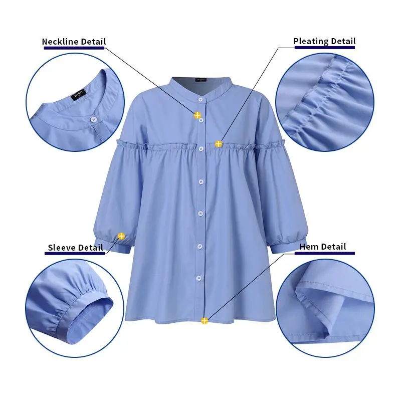 

2021 VONDA Women Sexy Lantern Sleeve Blouse Office Ladies Shirts Casual Solid Tops Holiday Beach Blusas Femininas Plus Size