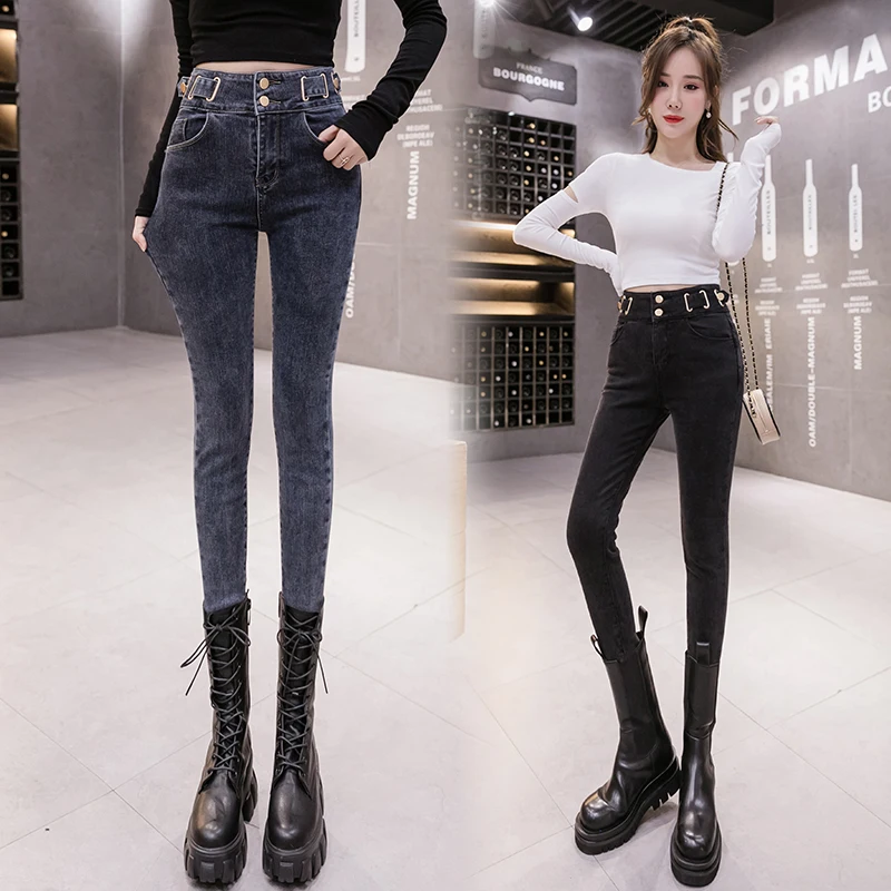 

Chic Elegant Pants Korean-Style Light Blue High Waist Jeans Women's Spring/Summer Skinny Slimming Versatile Pencil