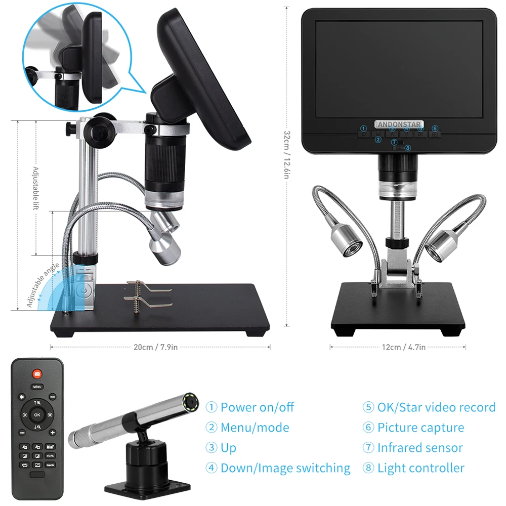 

7In 2.0MP 200X Digital Microscope Industrial Inspection Electron Microscope Mobile Phone Repairing PCB Soldering SMT Microscopes