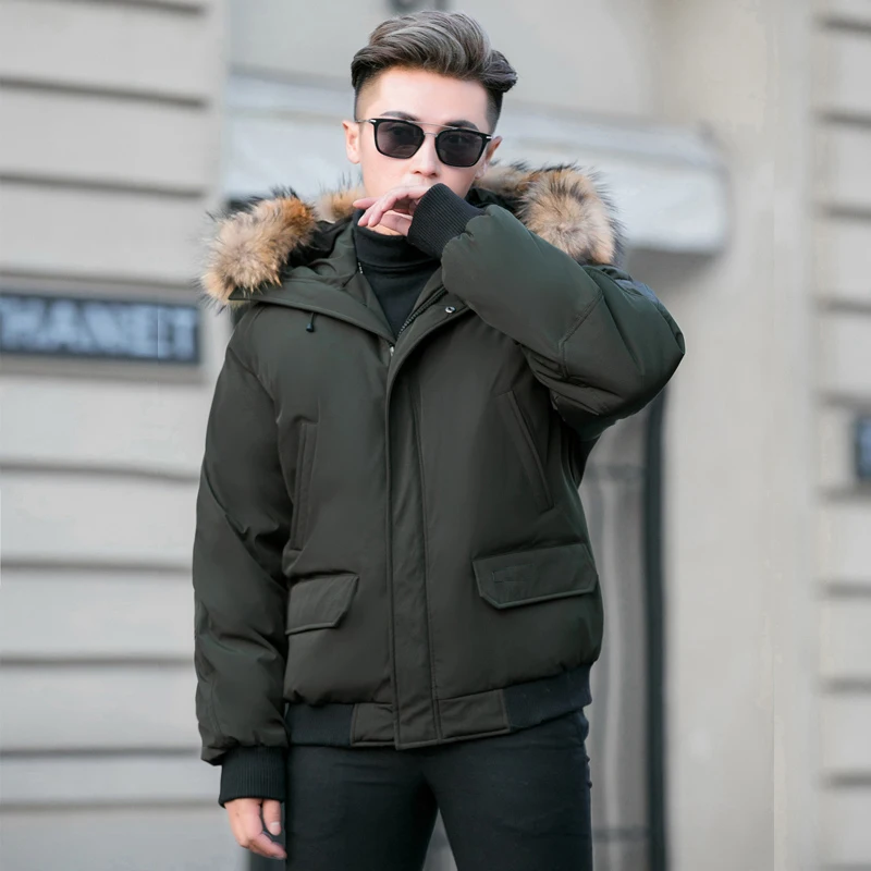 2021 winter fashion men trend duck down coat short jacket for male with real fur hood black green plus big size 3xl 4xl xxxxl